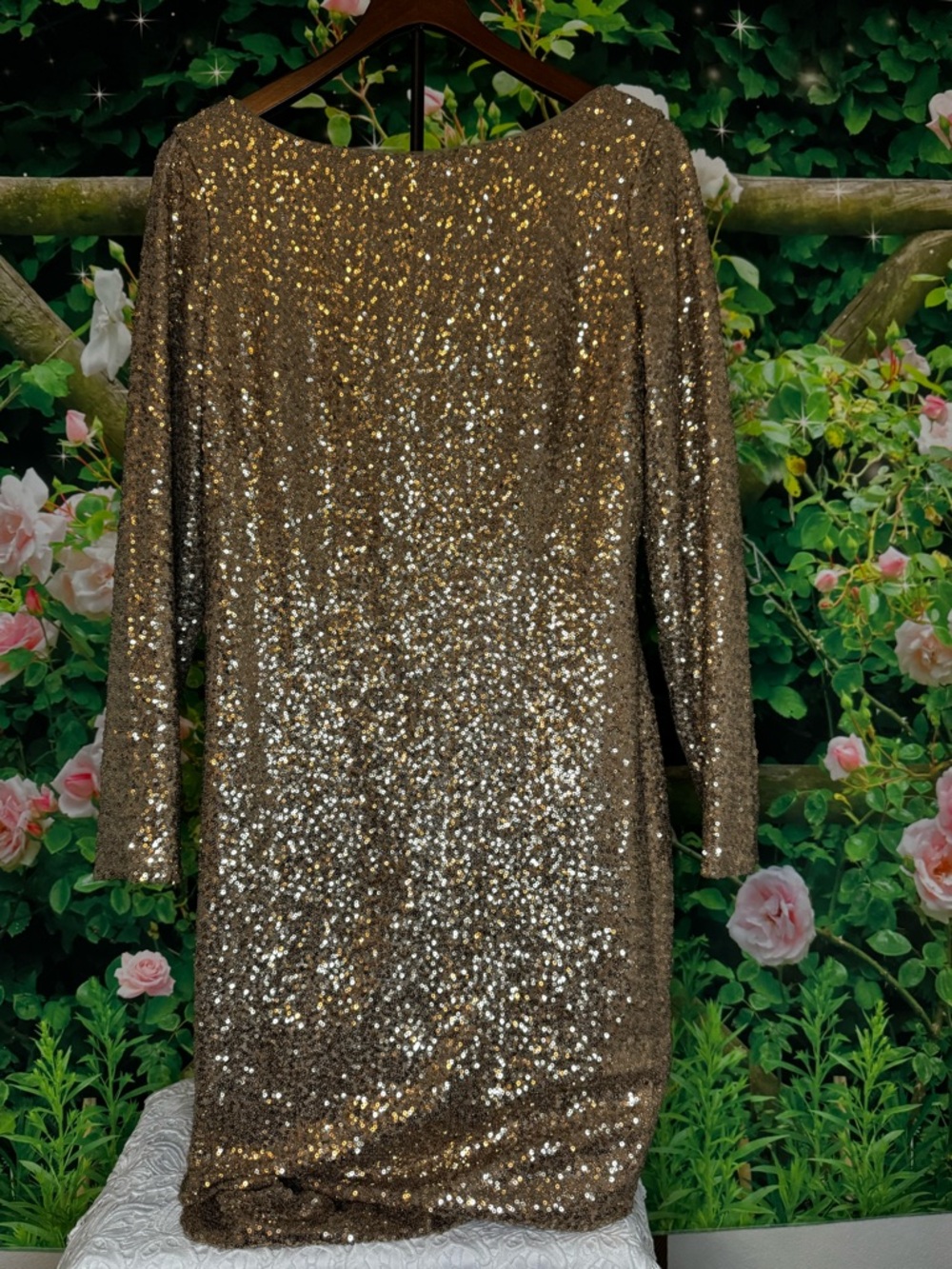 Ralph Lauren Gold Sequin Long Sleeve Dress